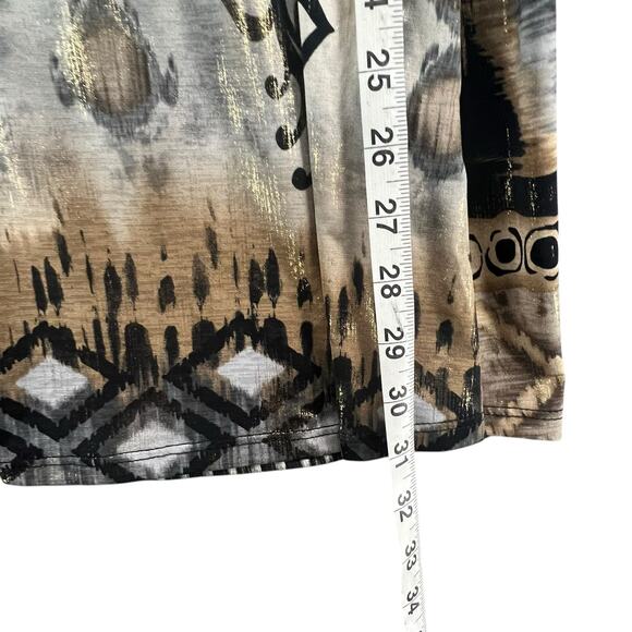 Parker Mini Dress XS Black Gray Tan Gold Abstract Stretch Bell Sleeve Boho Chic - Picture 11 of 14